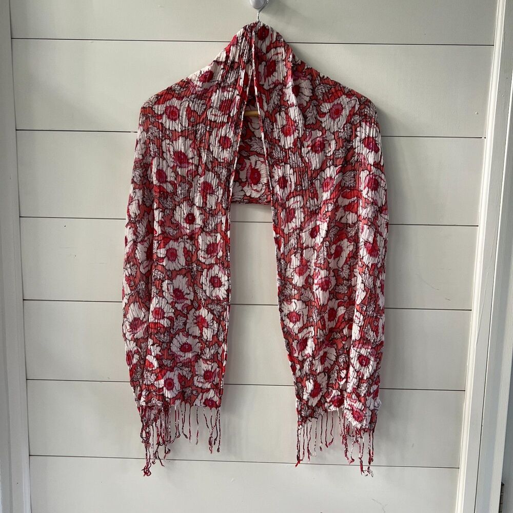 Scarf Pink Coral Floral Crinkle Rectangle Neck Head 18"x72"